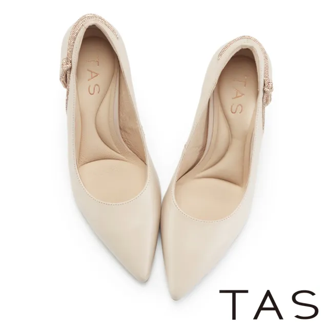 【TAS】精緻水鑽飾條羊皮尖頭高跟鞋(杏色)