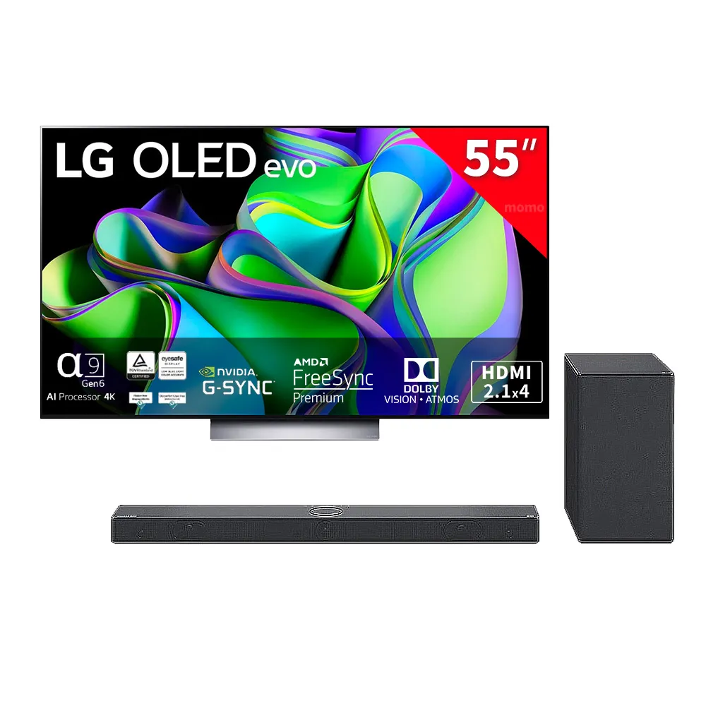 LG 樂金 55型OLED evo C3極致系列 4K AI物聯網智慧電視(OLED55C3PSA)+LG 超維度6D立體聲霸(SC9S)超值組