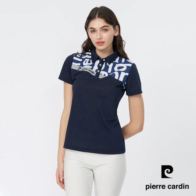 pierre cardin 皮爾卡登 女款 吸濕排汗數位印花短袖polo衫-藍色(4247201-38)