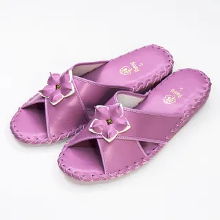 【PANSY】花朵款 女士 手工製作 防滑舒適柔軟 皮革室內拖鞋  室內鞋 拖鞋 防滑拖鞋(桃色 9500)