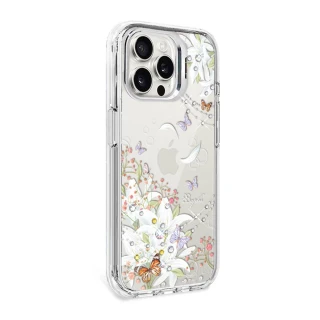 【apbs】iPhone 16/15/14/13/12系列 防震雙料隱形立架水晶彩鑽手機殼(珠落白玉)