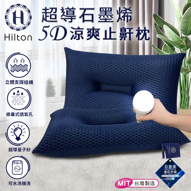 【Hilton 希爾頓】科技美學超導石墨烯5D涼爽透氣止鼾枕/買一送一(枕頭/透氣枕/護頸枕/能量枕)