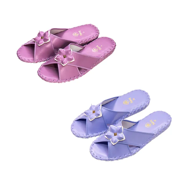 【PANSY】花朵款 女士手工防滑舒適柔軟皮革室內拖鞋 桃色 室內鞋 拖鞋 防滑拖鞋(9500)