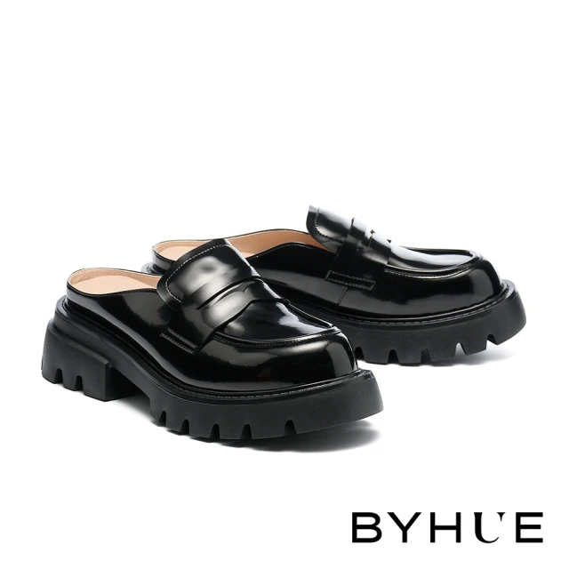 【BYHUE】質感個性便仕造型軟芯厚底穆勒拖鞋(黑)