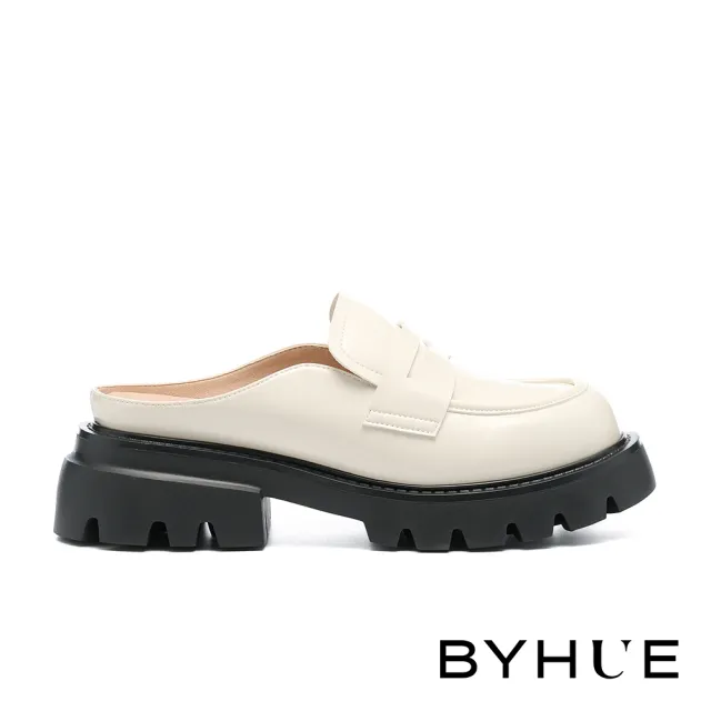 【BYHUE】質感個性便仕造型軟芯厚底穆勒拖鞋(米白)