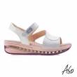 【A.S.O 阿瘦集團】A.S.O超能力氣墊雙色黏帶牛皮機能休閒涼鞋(白)