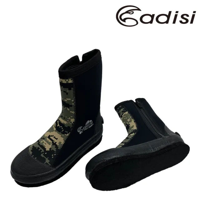 【ADISI】長筒防滑鞋/黑-數位迷彩/短橡膠片/AS24010(18~22 溯溪 浮潛 潛水 止滑 菜瓜布)