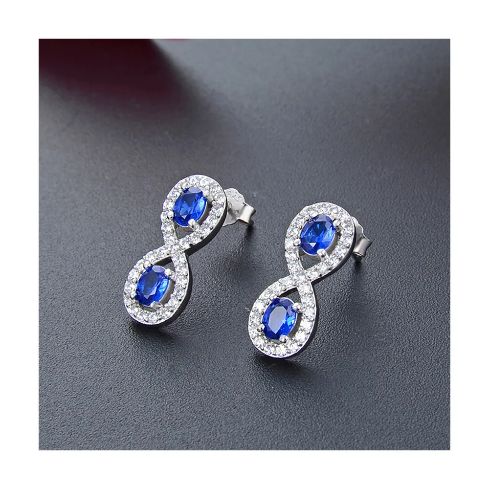 【925 STARS】純銀925璀璨輕奢藍寶石水晶8字造型耳環(純銀925耳環 藍寶石耳環 水晶耳環)