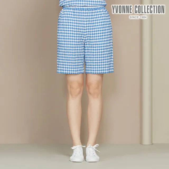 【YVONNE 以旺傢飾】出清品 皺皺格短褲(藍)
