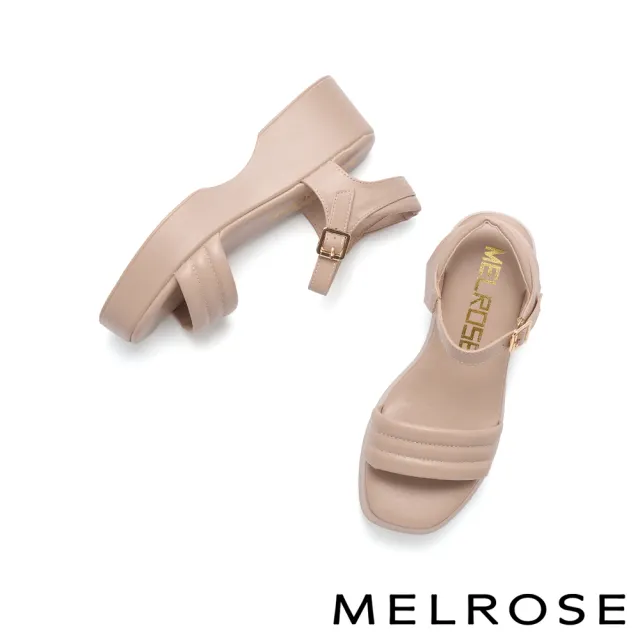 【MELROSE】美樂斯 純真日常純色一字寬帶厚底涼鞋(杏粉)