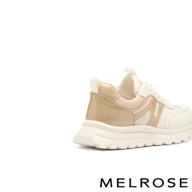 【MELROSE】美樂斯 簡約日常異材質拼接綁帶厚底休閒鞋(棕)