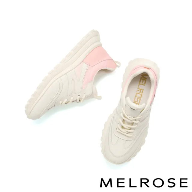 【MELROSE】美樂斯 簡約日常異材質拼接綁帶厚底休閒鞋(粉)