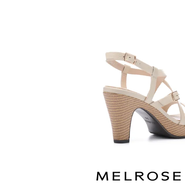【MELROSE】美樂斯 安定感 質感交叉條帶造型牛皮美型高跟涼鞋(米)