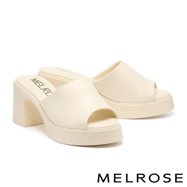 【MELROSE】雙11 美樂斯 簡約日常純色美型高跟拖鞋(米白)