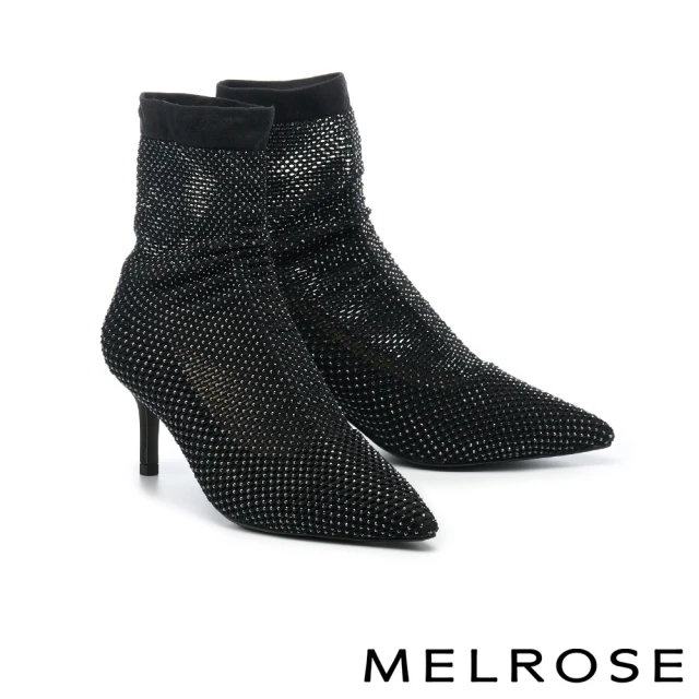 MELROSE 美樂斯 華麗時髦晶鑽萊卡網布尖頭高跟鞋(黑)