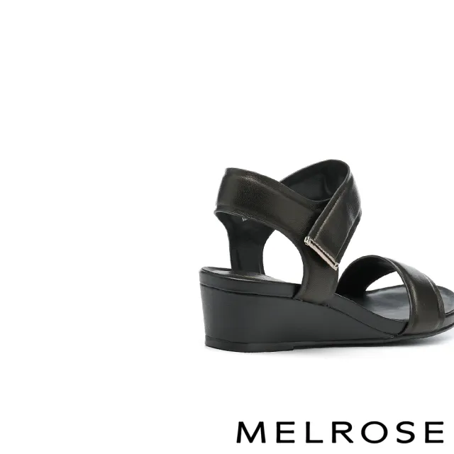 【MELROSE】美樂斯 簡約一字帶純色楔型低跟涼鞋(黑)