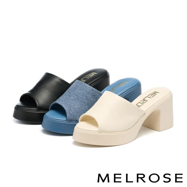 【MELROSE】美樂斯 簡約日常純色美型高跟拖鞋(藍)