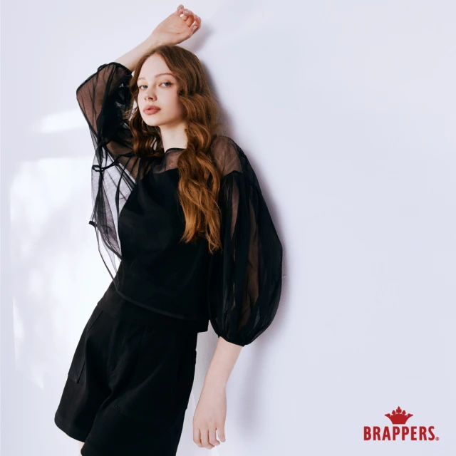 【BRAPPERS】女款 蓬蓬袖網紗上衣(黑)