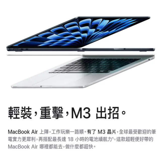 【Apple】MacBook Air 15.3吋 M3 晶片 8核心CPU 與 10核心GPU 16G/512G SSD