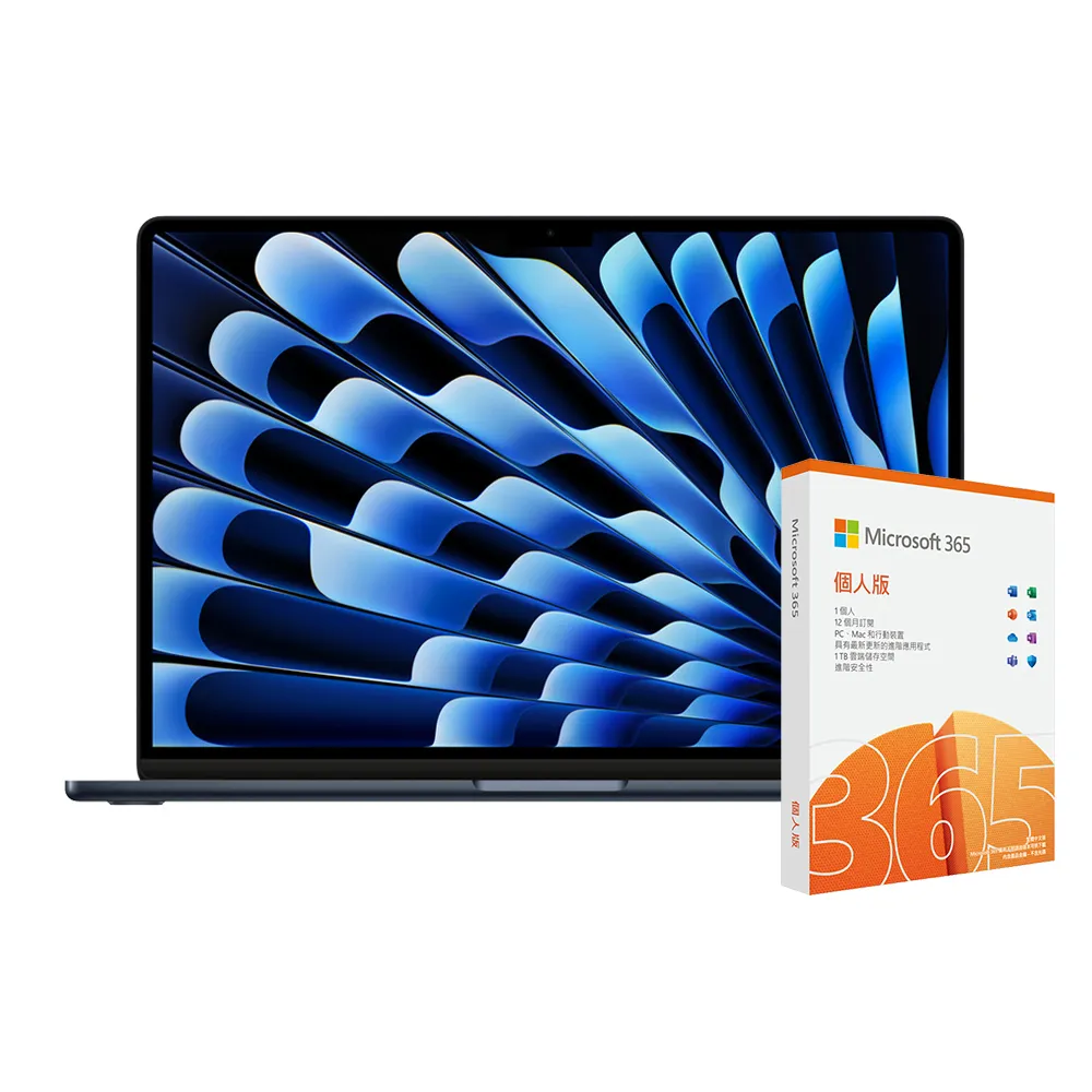 【Apple】微軟365個人版★MacBook Air 15.3吋 M3 晶片 8核心CPU 與 10核心GPU 16G/512G SSD