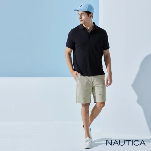 NAUTICA 男裝 滿版船槳圖騰印花休閒短褲(卡其)