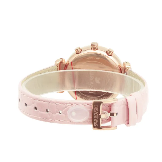 【SWAROVSKI 施華洛世奇】PASSAGE CHRONO 粉色三眼計時 皮革錶帶腕錶 手錶 女錶 母親節(5580352)