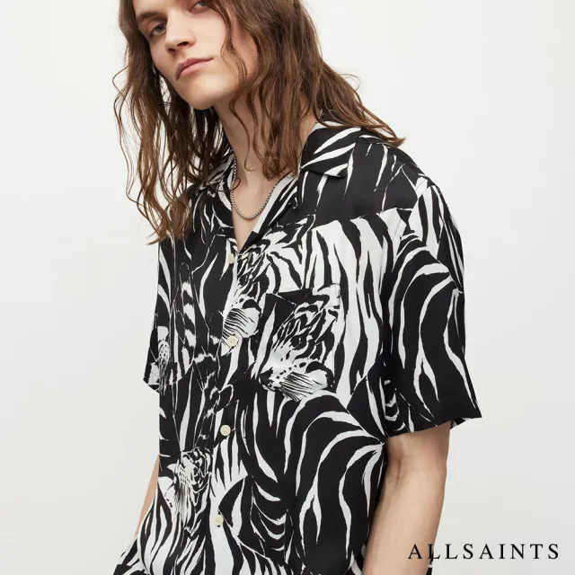 【ALLSAINTS】WILDCAT 寬鬆人造絲短袖夏威夷動物紋印花襯衫 MS185Y(舒適版型)