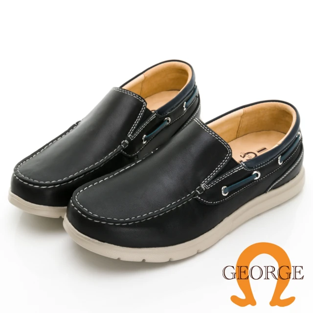 【GEORGE 喬治皮鞋】MODO系列 素面牛皮輕量帆船鞋 -黑 418002JI10