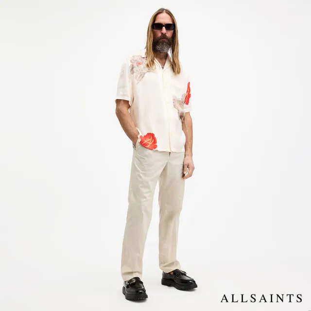 【ALLSAINTS】ROZE 人造絲寬鬆短袖夏威夷花卉印花襯衫-米 M033SA(舒適版型)