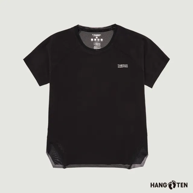 【Hang Ten】女裝-恆溫多功能-3M吸濕排汗四面彈尼龍透氣孔洞短袖T(黑)
