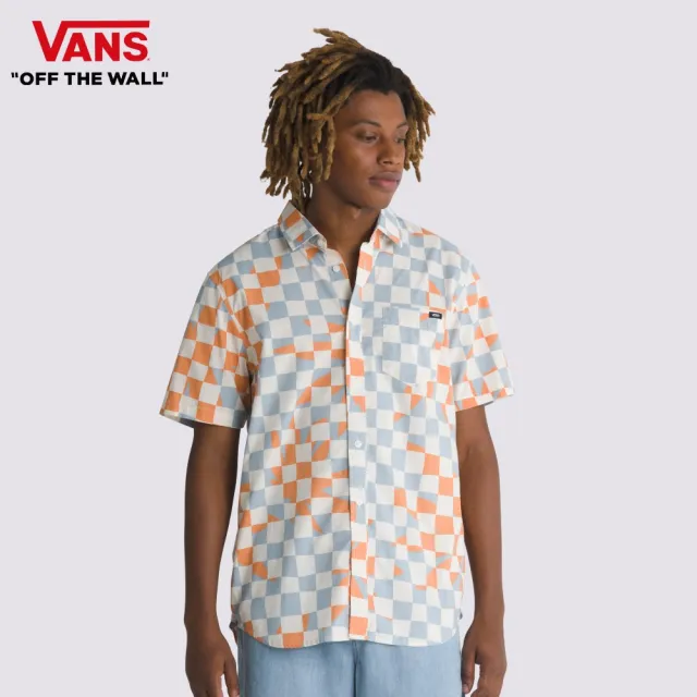 【VANS 官方旗艦】Watson 男女款灰藍色棋盤格短袖襯衫