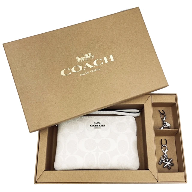 COACH C LOGO雙吊飾手拿零錢包禮盒(白)