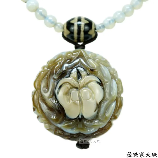 【藏珠家】精品37mm鈣化大手印+不動明王咒天珠項鍊