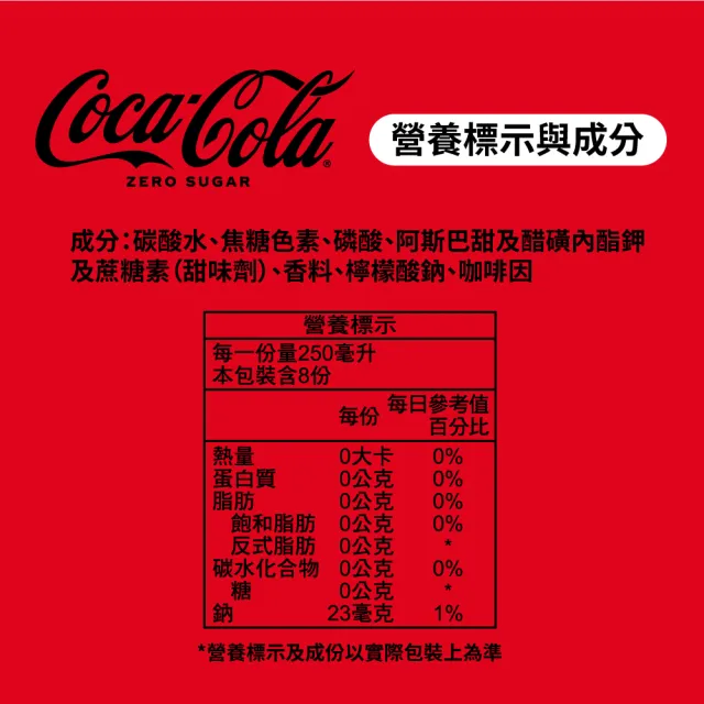 【Coca-Cola  可口可樂ZERO SUGAR】無糖零卡寶特瓶2000mlx2箱(共12入)