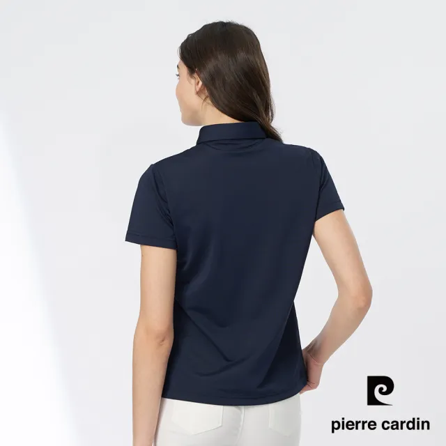 【pierre cardin 皮爾卡登】女款 吸濕排汗數位印花短袖polo衫-藍色(4247201-38)