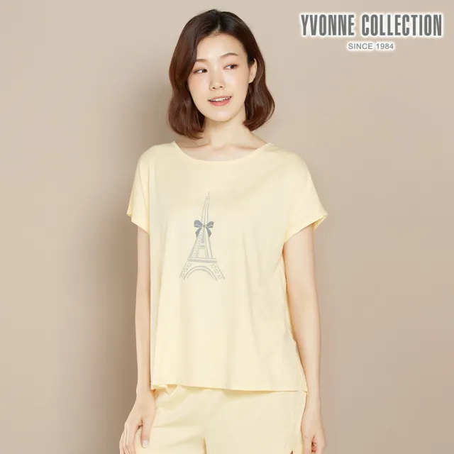 【YVONNE 以旺傢飾】出清品 乳木果巴黎鐵塔網印短袖上衣(鵝絨黃)