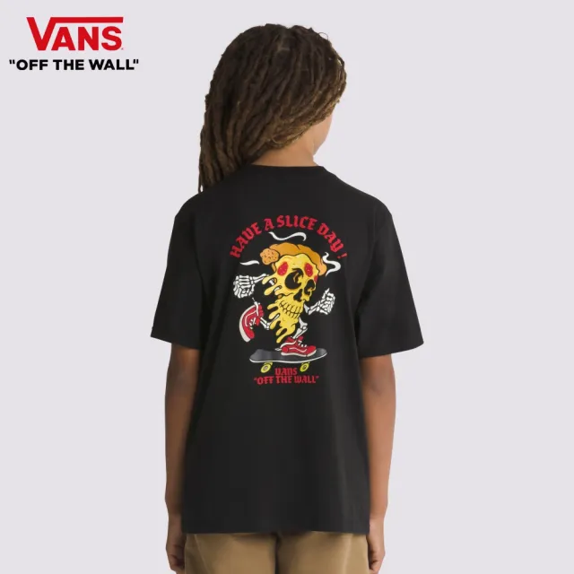 【VANS 官方旗艦】Pizza 中童款黑色印花短袖T恤