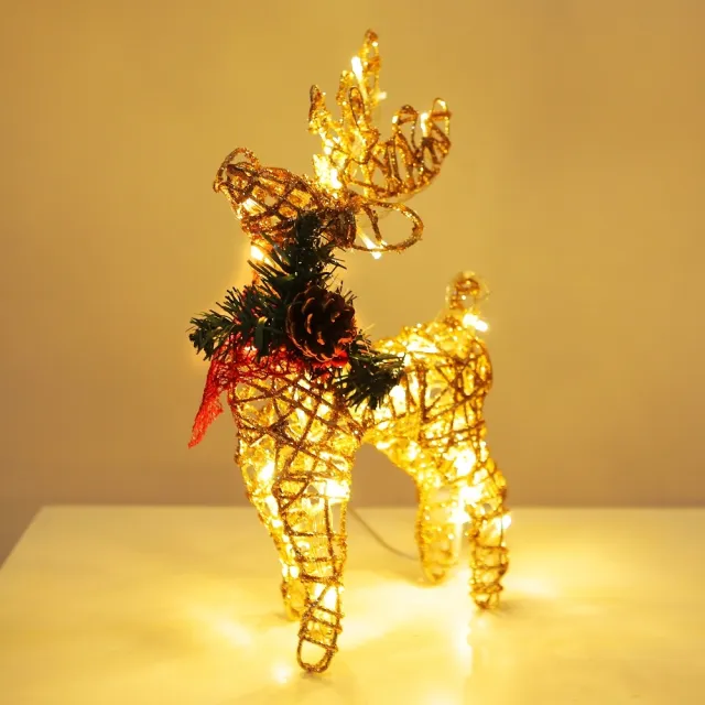 【摩達客】聖誕-發光小鹿(鐵網麋鹿擺飾含LED30燈)