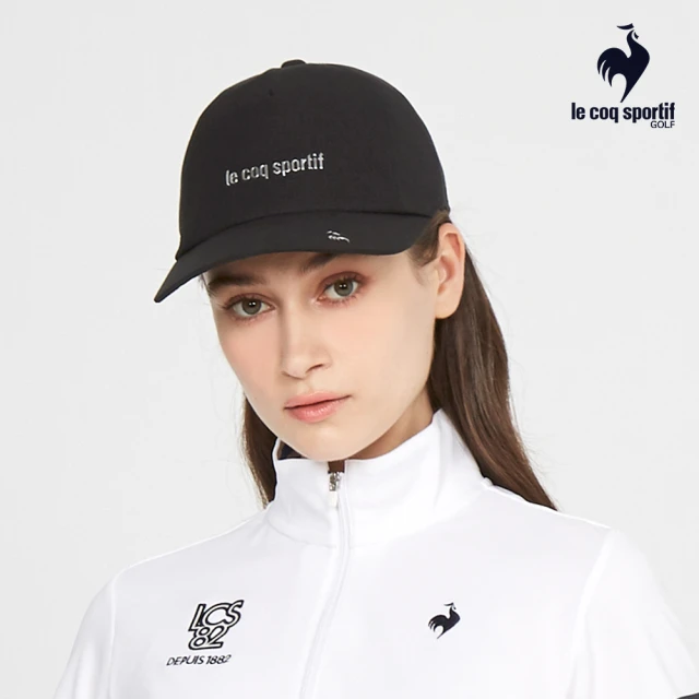 LE COQ SPORTIF 公雞 高爾夫系列 女款黑色金屬感LOGO可調節棒球帽 QLT0J107