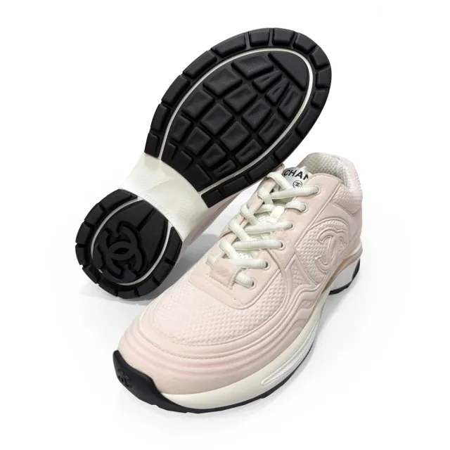 【CHANEL 香奈兒】G45077 經典LOGO低筒運動鞋休閒鞋跑步鞋(粉色37.5)