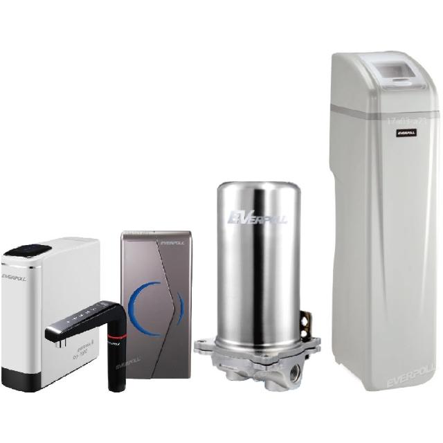 【EVERPOLL】全戶濾淨+全戶軟水機+廚下型雙溫UV飲水機+直出RO淨水器(FH-301+WS-1500+EVB-298-E+RO-900G)