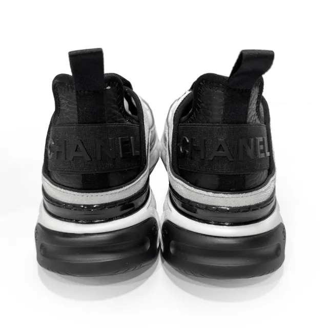 【CHANEL 香奈兒】G39070 爆款經典黑色LOGO氣墊運動鞋(白色37.5)
