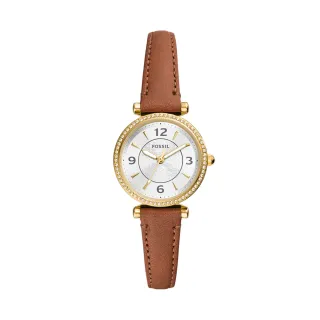 【FOSSIL 官方旗艦館】Carlie 復古迷戀環鑽女錶 棕色LiteHide™ 皮革錶帶指針手錶 28MM ES5297