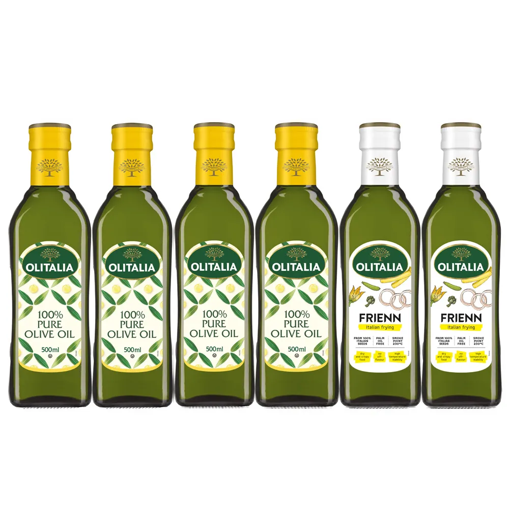 【Olitalia奧利塔】純橄欖油x4瓶+高溫專用葵花油x2瓶(500mlx6瓶-禮盒組)