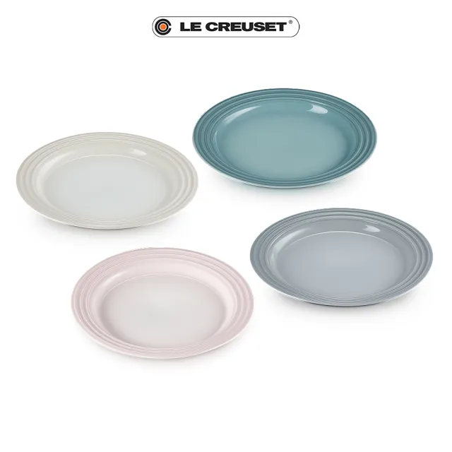 【Le Creuset】琺瑯鑄鐵鍋媽咪鍋28cm甜心粉/礦石藍 2色選1(贈悠然恬靜系列沙拉盤組22cm-4入)