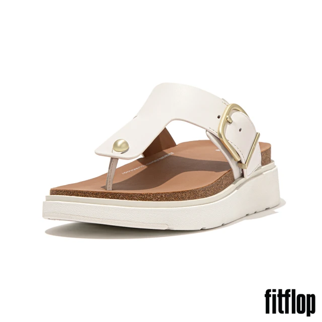 【FitFlop】GEN-FF 金屬扣環調整式皮革夾脚涼鞋-女(都會白)
