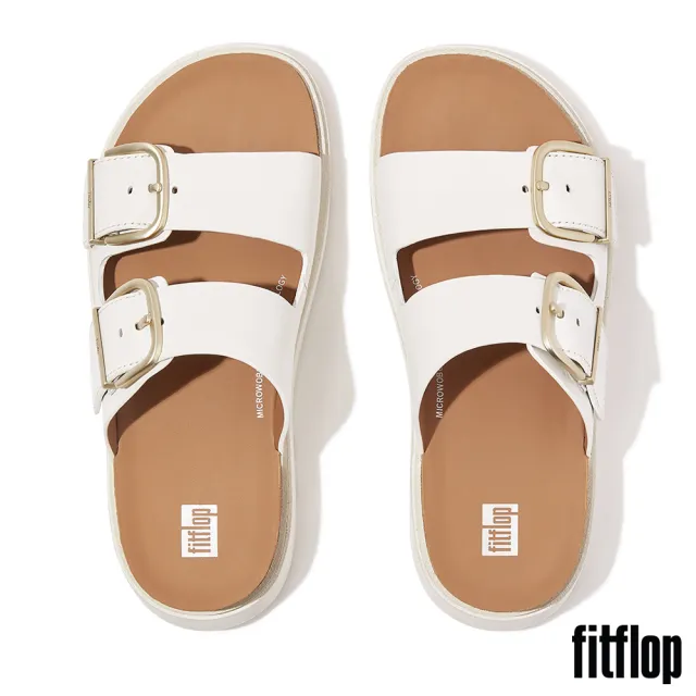 【FitFlop】GEN-FF 金屬扣環調整式皮革雙帶涼鞋-女(都會白)
