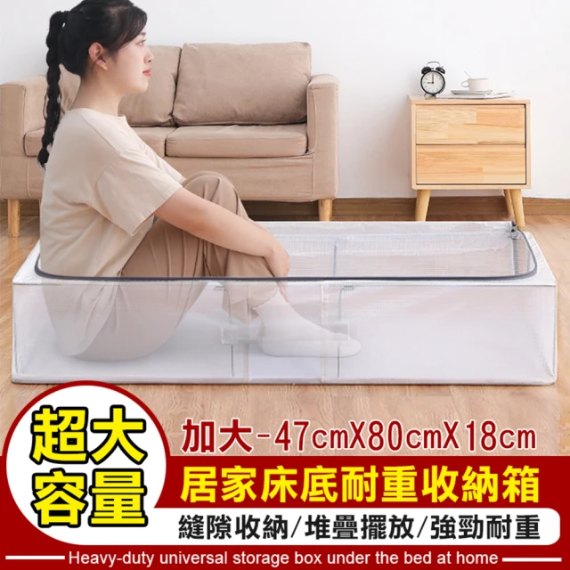 【TengYue】買一送一 透明防水居家床底耐重收納箱47x80x18cm(加大70L 可折疊 防塵衣物 棉被收納 整理箱)