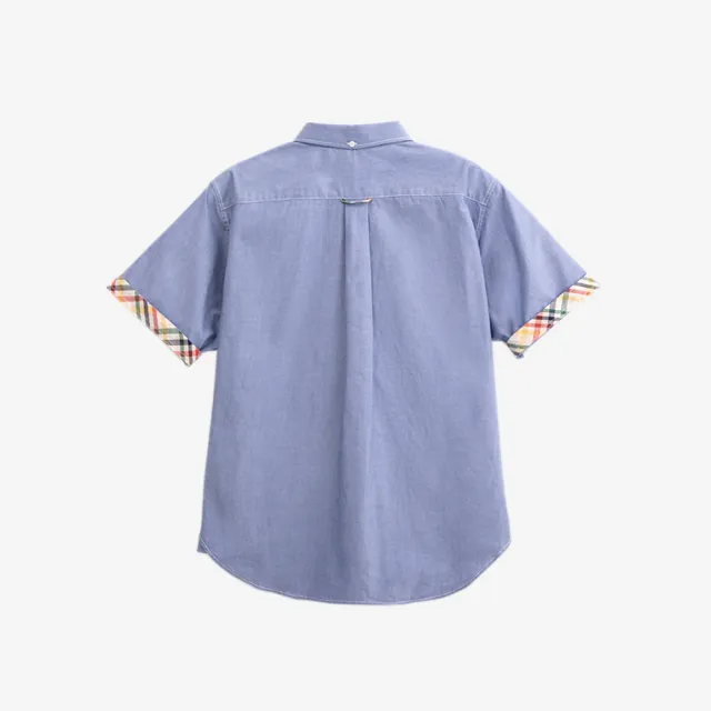 【Arnold Palmer 雨傘】男裝-經典格紋滾邊短袖襯衫(藍色)
