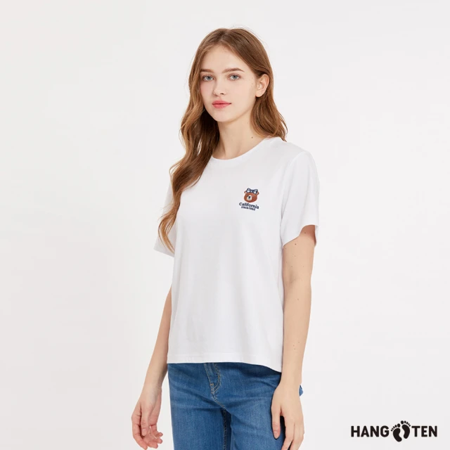 【Hang Ten】女裝-速乾棉吸濕快乾抗菌除臭蝴蝶結印花短袖T恤(白)